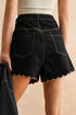 Embroidered Rick Rack Scalloped Trim Relaxed Denim Shorts