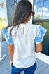 Embroidered Ruffled Sleeve Frilled Collar Blouse