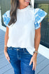 Embroidered Ruffled Sleeve Frilled Collar Blouse
