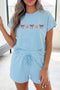 Embroidered Rugby Bow Graphic Relaxed Tee And Shorts Set