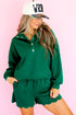 Embroidered Scallop Trim Half Button Pullover Active Short Set