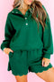 Embroidered Scallop Trim Half Button Pullover Active Short Set