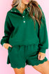 Embroidered Scallop Trim Half Button Pullover Active Short Set