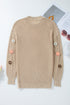 Embroidered Script And Floral Long Sleeve Knit Sweater