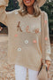 Embroidered Script And Floral Long Sleeve Knit Sweater