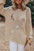 Embroidered Script And Floral Long Sleeve Knit Sweater