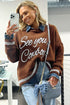 Embroidered See You Cowboy Western Graphic Drop Shoulder Crew Neck Sweater