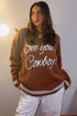 Embroidered See You Cowboy Western Graphic Drop Shoulder Crew Neck Sweater