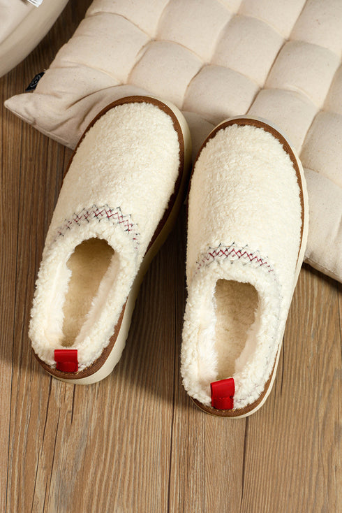 Embroidered Sherpa Plush Thick Sole Bootie Slippers
