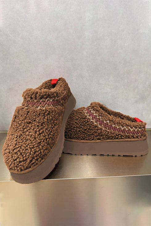 Embroidered Sherpa Plush Thick Sole Bootie Slippers