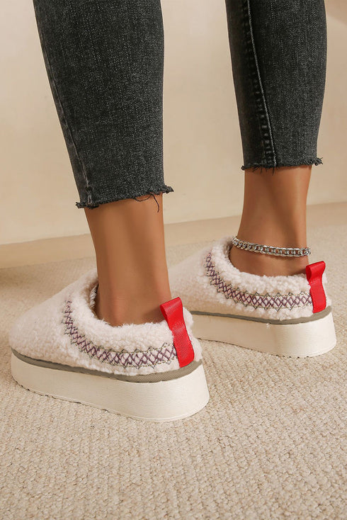 Embroidered Sherpa Plush Thick Sole Bootie Slippers