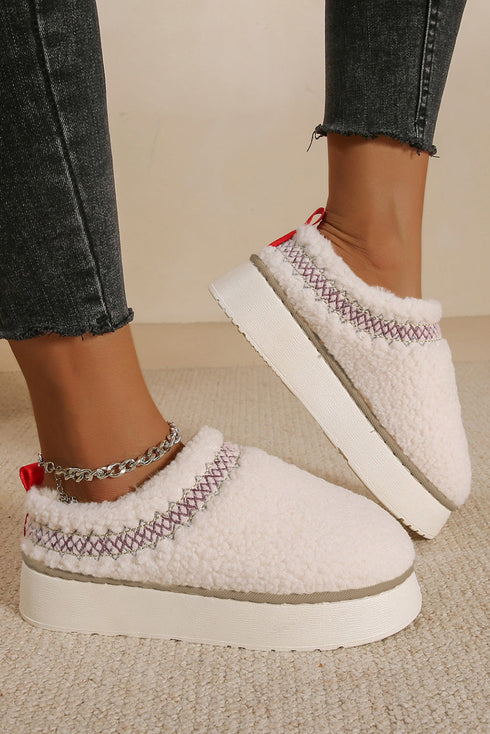 Embroidered Sherpa Plush Thick Sole Bootie Slippers