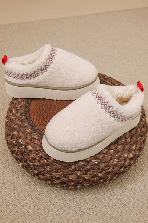 Embroidered Sherpa Plush Thick Sole Bootie Slippers