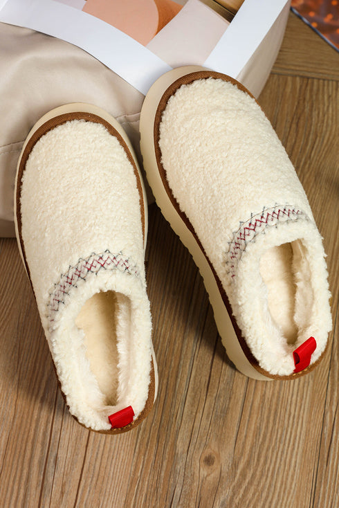 Embroidered Sherpa Plush Thick Sole Bootie Slippers