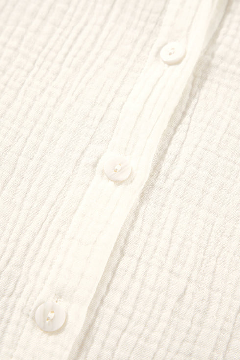 Embroidered Sleeve Crinkle Gauze Button Down Shirt