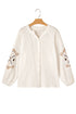 Embroidered Sleeve Crinkle Gauze Button Down Shirt