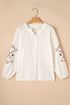 Embroidered Sleeve Crinkle Gauze Button Down Shirt