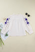 Embroidered Sleeve Ruffled Collar Button Up Shirt