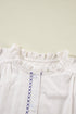Embroidered Sleeve Ruffled Collar Button Up Shirt