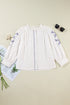 Embroidered Sleeve Ruffled Collar Button Up Shirt
