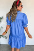 Embroidered Smocked V Neck Puff Sleeve A Line Mini Dress