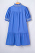 Embroidered Smocked V Neck Puff Sleeve A Line Mini Dress