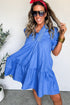Embroidered Smocked V Neck Puff Sleeve A Line Mini Dress