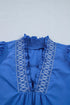 Embroidered Smocked V Neck Puff Sleeve A Line Mini Dress
