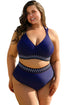 Embroidered Trim Wrap Tie High Waisted Plus Size Swimwear