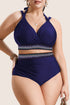 Embroidered Trim Wrap Tie High Waisted Plus Size Swimwear