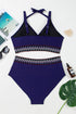 Embroidered Trim Wrap Tie High Waisted Plus Size Swimwear