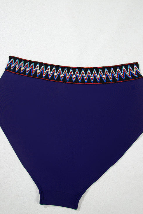 Embroidered Trim Wrap Tie High Waisted Plus Size Swimwear