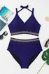 Embroidered Trim Wrap Tie High Waisted Plus Size Swimwear