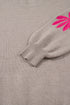 Embroidered Tropical Leaf Sleeve Knit Pullover Sweater