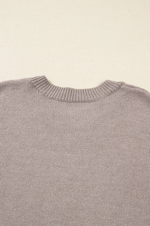 Embroidered Tropical Leaf Sleeve Knit Pullover Sweater