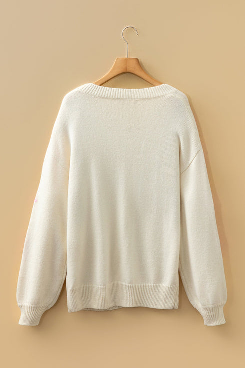 Embroidered Tropical Leaf Sleeve Knit Pullover Sweater