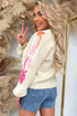 Embroidered Tropical Leaf Sleeve Knit Pullover Sweater