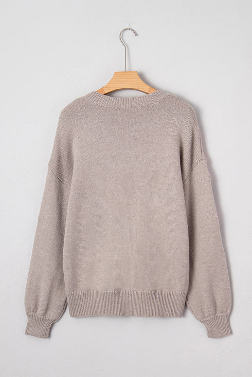 Embroidered Tropical Leaf Sleeve Knit Pullover Sweater