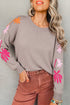 Embroidered Tropical Leaf Sleeve Knit Pullover Sweater