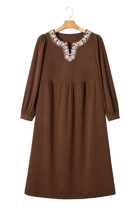Embroidered Western Patchwork Pleated High Waist Midi Dress