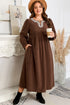 Embroidered Western Patchwork Pleated High Waist Midi Dress