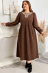 Embroidered Western Patchwork Pleated High Waist Midi Dress