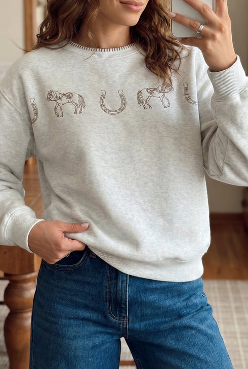 Embroidered Western Print Statement Everyday Casual Sweatshirt