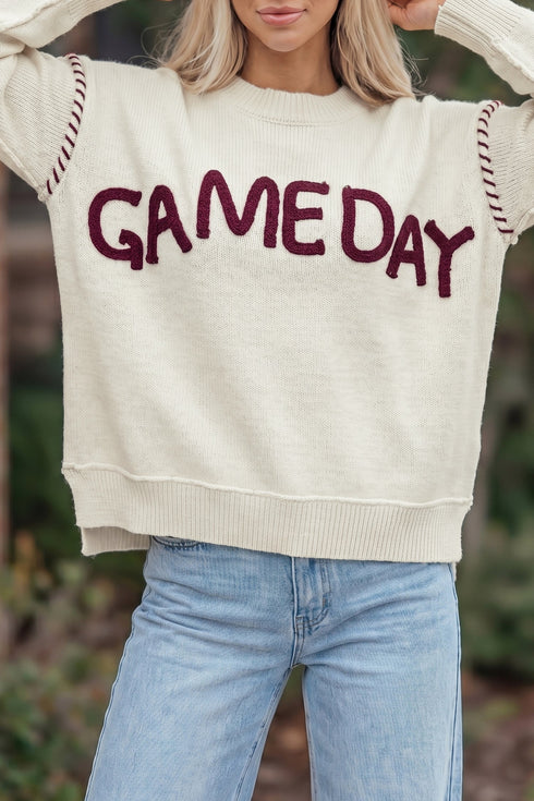Embroidery Drop Shoulder Letter Print Pullover Sweater