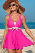 Empire Waist Bow Front V Neck Swim Dress