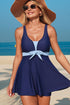 Empire Waist Bow Front V Neck Swim Dress