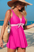 Empire Waist Bow Front V Neck Swim Dress