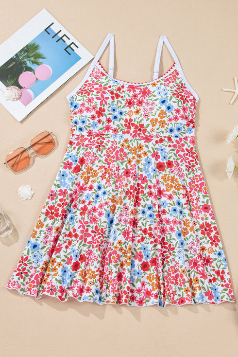 Empire Waist Ditsy Floral Print Swim Dress