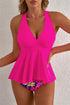 Empire Waist V Neck Flounce Hem Swim Tankini Top