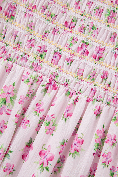 Enchanted Garden Floral Print Smocked Puff Sleeve Maxi Dress